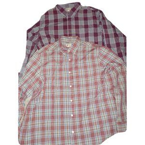 Lot of 2 Haggar Burgundy Plaid Long Sleeve Button Down Shirts Mens Size 2XL